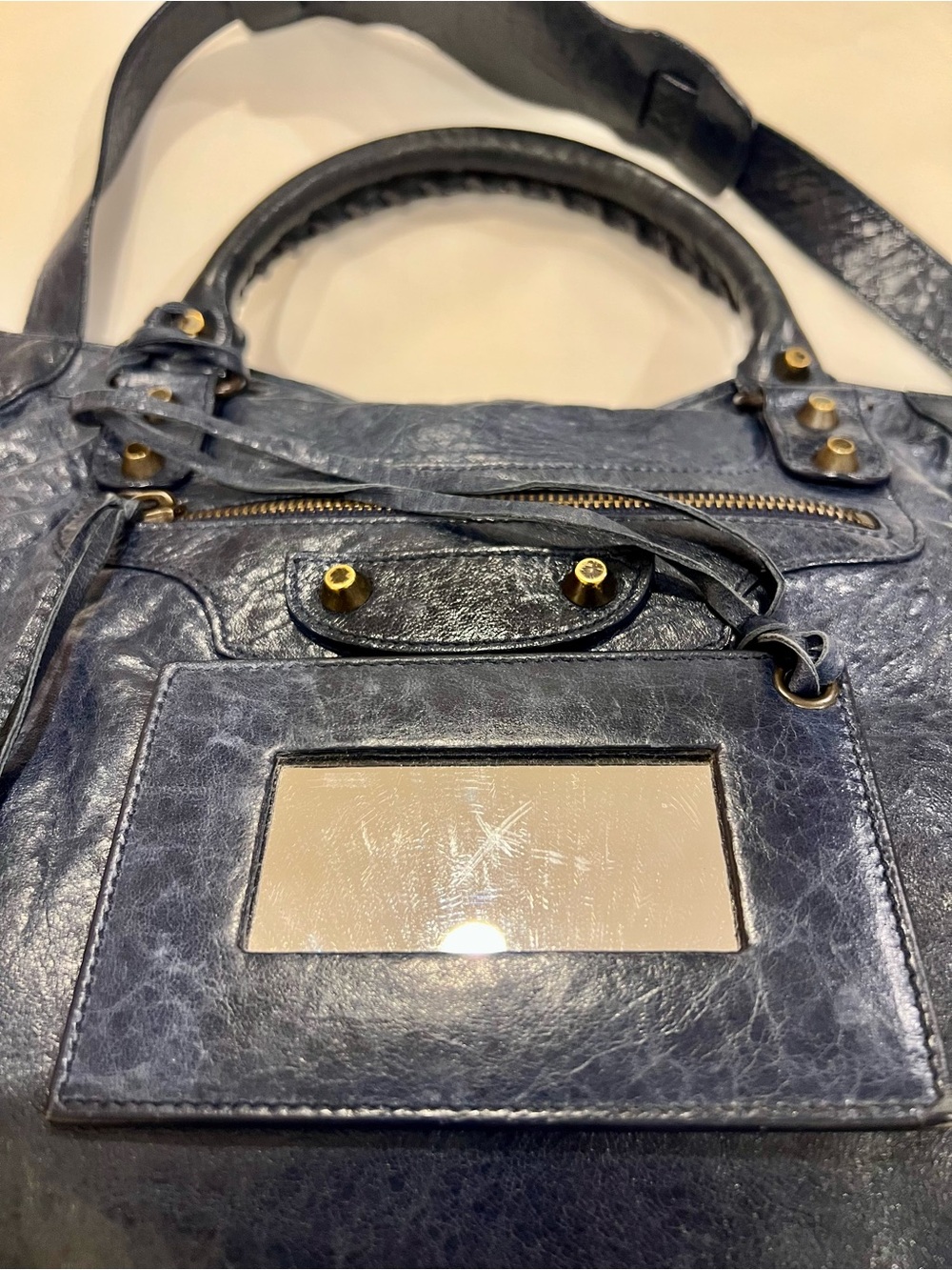 Balenciaga Medium City Navy Blue Leather Shoulder Bag Y2K - Picture 5 of 14